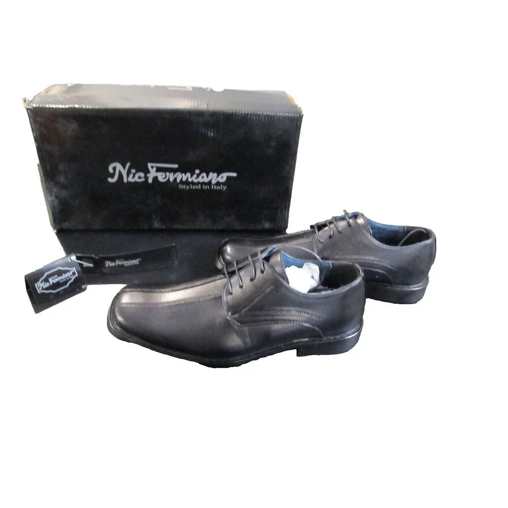 Nic Fermiano Men’s Black Dress Shoes 8.5 NIB Square Toe Lace‑Up Oxford